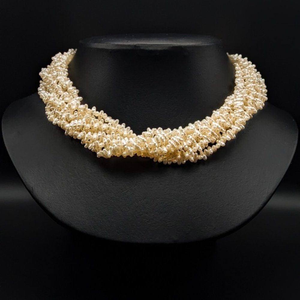 Torsade Necklace with Cream Toned Faux Rice Pearls